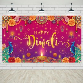 MOIZYNG Happy Diwali Backdrop Banner Decor, India Festival of Lights Peacock Diwali Backdrop Decorations, Photography Background for Indian Light Celebration Party Supplies, 72.8 x 43.3 inches