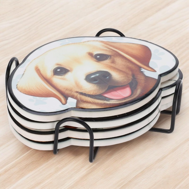 MIJOMA Untersetzer Set Hund – 4er Keramik Glasuntersetzer mit Metallhalter