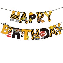 TantoyLeyuan 36 PCS Construction Birthday Party Supplies with 1Construction Birthday Banner 17 Cupcake Toppers and 18 Construction Balloons Dump Truck Party Decorations Favors for Boys