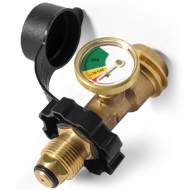 100 lb Propane Tank Adapter with Gauge, Universal Fit POL Propane Tank Gauge Converts POL Gas Tank Service Valve to QCC1 / Type 1, Old to New Connection Type, Solid Brass (1 Pack)