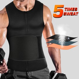 Cimkiz Men's Waist Trainer Sauna Suit Shirt, Gym & Exercise Compression Vest, Sweat-Boosting Workout Top