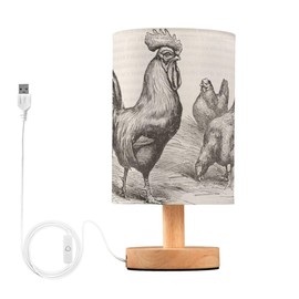 YYZZH Table Lamp Retro Vintage Rooster Chicken Nightstand Lamp with Wood Base Fabric Lamp Shade Bedside Desk Lamp for Living Room Bedroom Kids Room Office