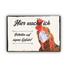 Hier wache ich - Vorsicht Huhn Vintage Sign, 20 x 30 cm, Made From Sturdy Hard Foam Board, 3 mm Thick, With UV Protection and Weather-Resistant