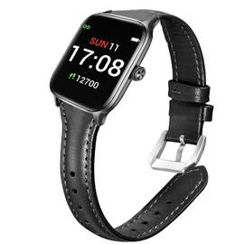 Compatible for Letsfit EW1 Bands, Giaogor Slim Genuine Leather Band Replacement Accessories Strap Compatible for Letsfit EW1 Smartwatch (Black)