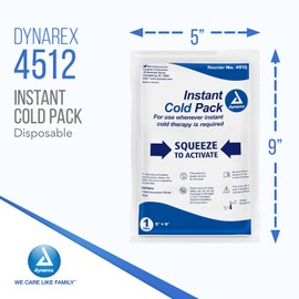 Dynarex Disposable Ice Packs for Injuries - Instant Cold Packs for First Aid, Swelling, Sprains & Abrasions - Single Use Cold Pack & Cold Compress Packs for Joint & Muscle Pain - 24-Pack, 5x9-Inch
