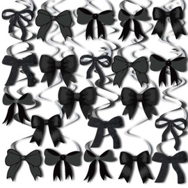 Funnio Lucu 42PCS Black Bow Party Hanging Swirls Decorations for Girls, Bow Coquette Birthday Decorations, Bachelorette Baby Shower Bridal Shower Party Supplies