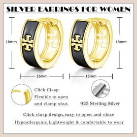 Estrellique 925 Sterling Silver Hoop Earrings, Unisex Silver 925 Hoop Earrings for Men and Women, Black/White Cross Vintage Hoop Earrings with Cut-Out, Hypoallergenic Gothic Earrings with Gift Box