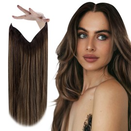 Vivien Invisible Wire Human Hair Extensions Balayage Brown Secret Wire Hair Extensions Real Human Hair Darkest Brown Ombre to Light Brown Fish Line Hair Extensions Straight 80g #2/8/2 18 Inch