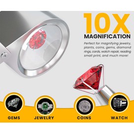 NATIKON Jewelers Loupe Magnifiers -Compact Chrome Metal Magnifiers 10X Pocket Eye Loupe Set of 2
