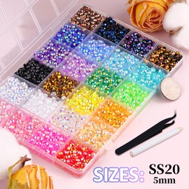 TINKRSTUFF 6600Pcs Resin Rhinestones for Crafting with Tweezers, Mixed-Color 5mm Bedazzling Crystal with 1Pcs 10ml B7000 Jewelry Glue for DIY Crafts Clothing Tumblers Shoes Fabric Nail Art