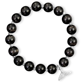 Natural Crystal Stretch Bracelet Heart Healing Crystals for Women Friends Beaded Jewellery Bracelet Love Charm Bracelet Valentines Gifts for Her (Fishtail Black)