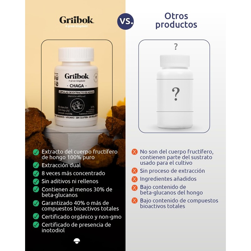 Griibok | Hongo Chaga | 90 cápusulas de 330 mg
