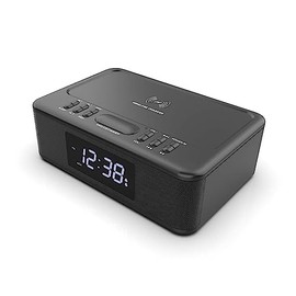Lenoxx Wireless Charging Wireless Technology Alarm Clock - Black, Sleek Design, 10W Quick Charge, 2-in-1 Functionality for Effortless Charging and Wake-Up Convenience