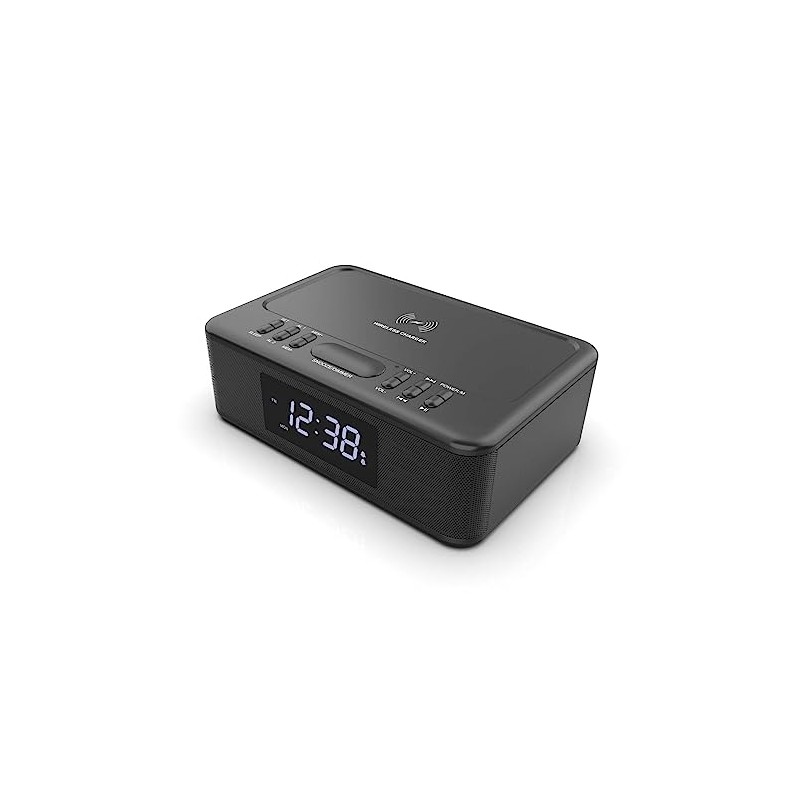 Lenoxx Wireless Charging Wireless Technology Alarm Clock - Black, Sleek