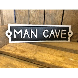 Antique Black Cast Iron Wall Garden Garage Gate Door Sign Plaque "Man Cave"