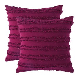 GIGIZAZA Decorative Throw Pillow Covers 16x16,Wine Red Square Couch Pillow Covers,Cotton Sofa Boho Cushion Pillows