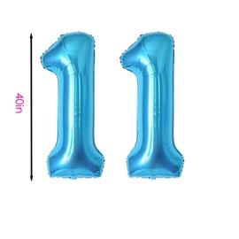 40 Inch Blue 11 Number Balloons Giant Jumbo Huge 11 Foil Mylar Helium Digital Balloons Blue Birthday Mylar Digital Balloons 11 Birthday Party 11th Anniversary Events Party (blue, 40in-number-11)