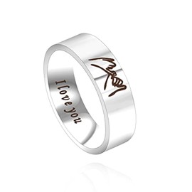 Uloveido Men's Titanium Ring 6mm Black I Love You Matching Couple Jewellery Romantic Gifts for Husband Boyfriend Y1318, UK Size N1/2(54.4mm), Stainless steel, Without gemstones