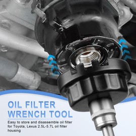 Amiss Heavy Duty Oil Filter Wrench Tool, for Toyota, Lexus, Camry, Tundra, Tacoma, 4Runner, RAV4 and More, 64mm 14 Flute Precision Aluminum Oil Filter Removal Tool for 2.5L to 5.7L Engines -4 Slots