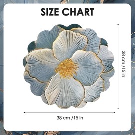 YUEDOUBAN Set of 4 Cotton Linen Placemats, 15 in Round Luxury Scalloped Flower Leaves Embroidered Cloth Wrinkle Free Floral Table Mats for Dining Dinner Holiday Decoration Tabletop Home Kitchen Grey