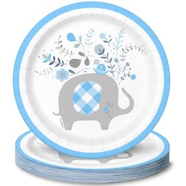 Unique 78394 7" Round Elephant Dessert Plates - Blue (Pack of 8)