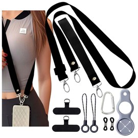 EODIEBN Phone Lanyard 2 Pack, 1 Pcs Adjustable Neck Strap, 1 Pcs Wrist Strap, Universal Cell Phone Multifuctional Patch Lanyards for Women and Men (Black)