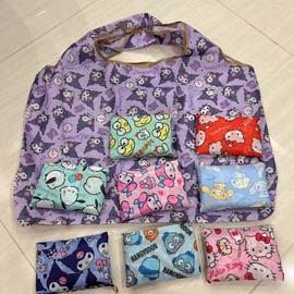 Cute Character Figure Pattern Foldable Simple Tote Shopper Bag with Portable Mini Pouch R4 Large/Small Love Small White 20ea