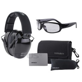 TITUS Triple Black B4 32 NRR Noise Reduction Hearing Protection Ear Muffs & Sport Safety Glasses Range Combos