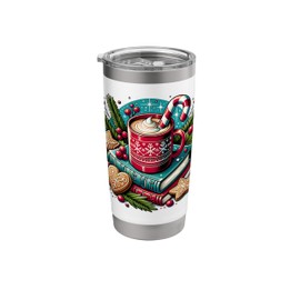 Vintage Cozy Winter Hot Cocoa Books Gingerbread Book Lovers Stainless Steel Insulated Tumbler