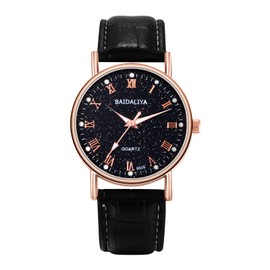 JewelryWe Men's Watch Simple Fashion Starry Sky Dial Quartz Leather Band Wrist Watch Casual Business Dress Watches