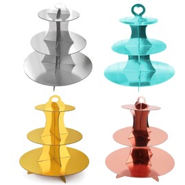 Young Wolf 4 Pack 3-Tier Round Cardboard Cupcake Stand Cupcake Holder Dessert Tower for 24 Cupcakes Suitable for Wedding, Birthday, Baby Shower and Festival Party (Multi-Colors)