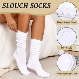 Toetally Women's Slouch Socks 3 Pairs Long Boot Scrunch Crew Sock Soft Cotton Knit Cozy Socks Gifts White M