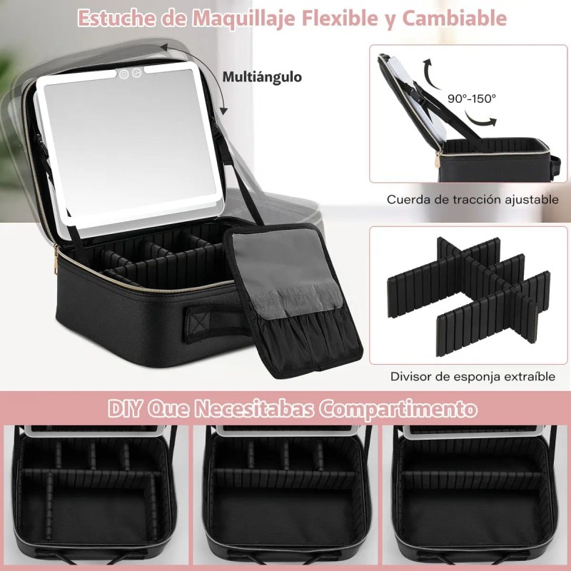 Estuche De Maquillaje Maletin Con Espejo Y Luz Led 3