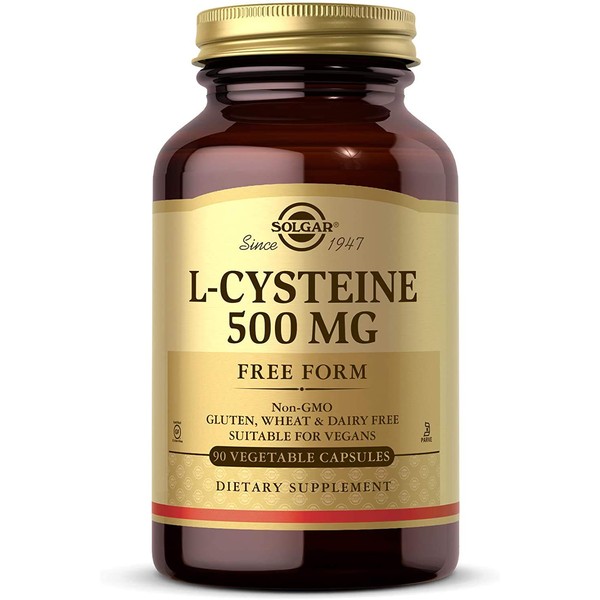 Solgar L-Cysteine 500 mg, 90 Vegetable Capsules - Free Form Amino Acid - Keratin Support for Skin, Hair & Nails - Glutathione Support - Vegan, Gluten Free, Dairy Free, Kosher - 90 Servings