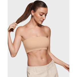INLYRIC Women's Inbarely Strapless Bandeau Bra Bralette Tube Top Seamless Comfortable Stretchy Non Padded Bras Tops Warm Beige - Going Up One Size XX-Large