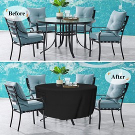 Tuyeho Round Patio Furniture Cover, Durable Oxford Fabric, Waterproof, UV & Rip Resistant Patio Table and Chairs Set Cover, 96" Dia x 28" H Black