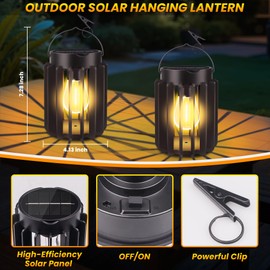 Solarlampen für Außen Garten Hängend, Wasserdichte Solar LED Laterne mit Clip für Terrasse, Rasen, Balkon, Hof, Wegdekoration, 2 Stück