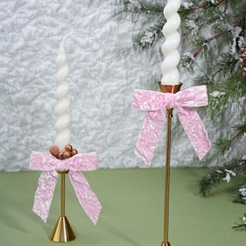 LaRibbons 24 Pcs Pink Crinkled Velvet Bows for Christmas Tree, Door, Garland, Wreath, 1" Wide, 3.9"x3.9", Vintage Style