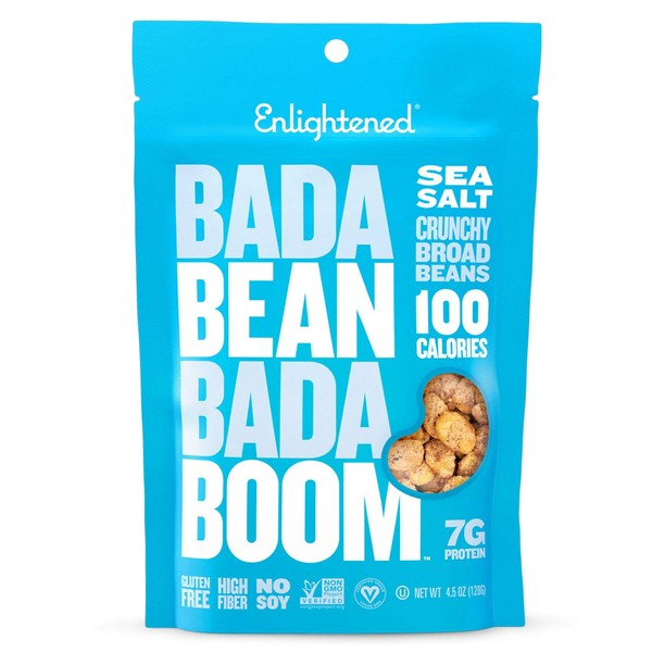 Bada Bean Bada Boom - Plant-Based Protein, Gluten Free, Vegan, Crunchy Roasted Broad (Fava) Bean Snacks, 100 Calories per Serving, Sea Salt, 4.5 Ounce (Pack of 12)