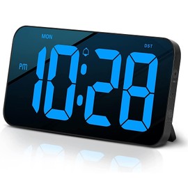 LED Digital Wall Clock with 4.1" Jumbo Clear Digits, Alarm, Time Memory, Auto-Dimming, 12/24Hr, DST Perfect Decor Farmhouse,Kitchen,Living Room,Bedroom,Classroom,Office (Black Blue)