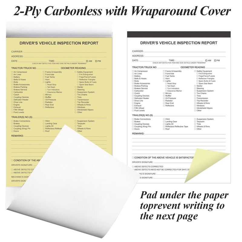 (10-Pack) Detailed Driver's Vehicle Inspection Report Book Format, 2-Ply Carbonless,