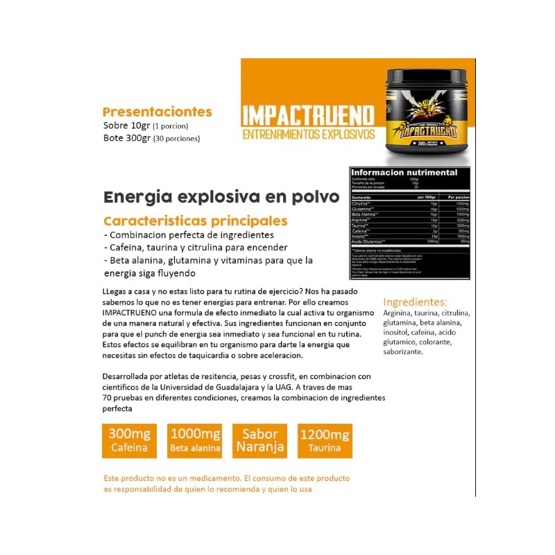 HOLIX LAB- PREENTRENO IMPACTRUENO 300 GRAMOS SABOR NARANJA