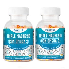Triple Magnesio Duo Pack con Omega-3, 60 Cápsulas por Frasco (120 Cápsulas), Suplemento Mineral para Recuperación Muscular y Bienestar