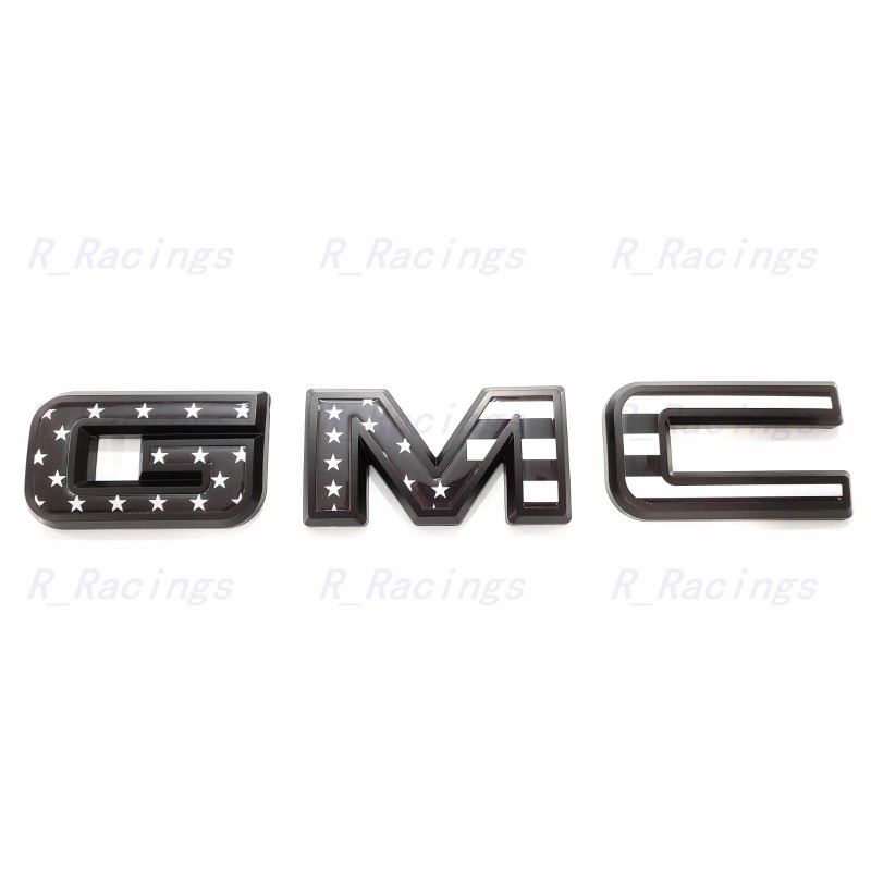 Auto Front & Rear GMC Black USA Flag OVERLAY Emblem