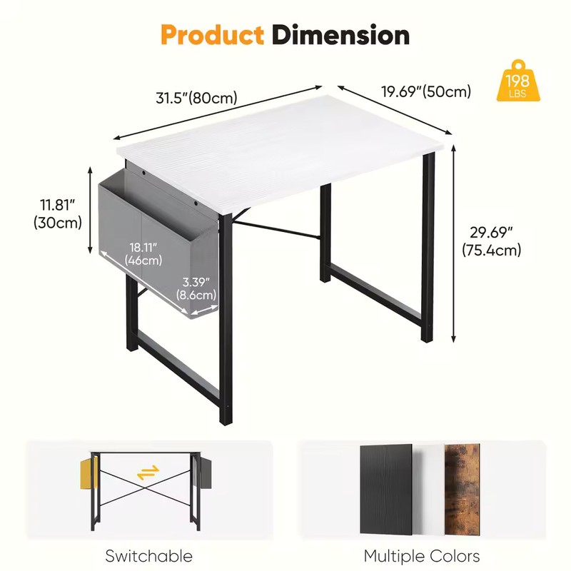 Computer Desk with Storage Bag, Metal Frame Study Table