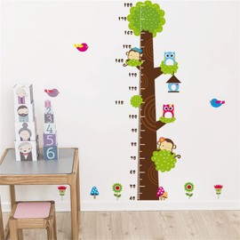 WOHAHA Height Scale Wall Sticker Large Tree Owl Monkey Birds Wall Stickers Measuring Height 40-180cm Wallpaper Stickers Removable Waterproof Wall Decor Living Room Bedroom Entrance Hall Toy Room Wall