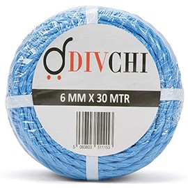 DIVCHI Tarpaulin Polypropylene Blue Rope Coil String Climbing Traction Tying Rope Washing Line for Camping Garden Garage Clothesline & Industrial (6mm x 30m)
