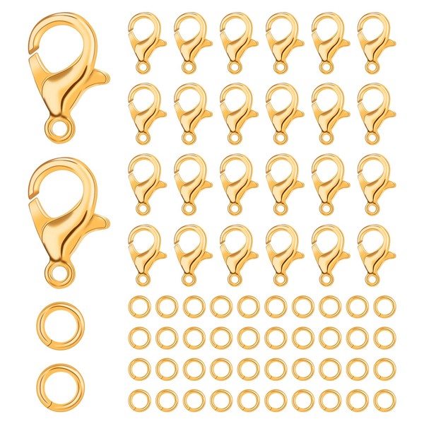 Focenat Bracelet Clasps, 50 Pieces Bracelet Clasps, 120 Pieces Open Jump Rings, Necklace Hooks Clasps for Bracelet Necklace Earrings Keyrings Handmade Jewelry (Gold)