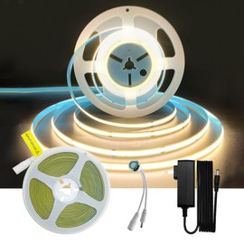 HAMRVL COB LED Strip Light Warm White 3000K, DC12V Dimmable LED Tape Lights 8mm with Brightness Adjust Touch Switch/12V 3A Adapter, 16.4ft, 1600LEDs, CRI90+, COB LED Strip for Room, TV, Shelf, Cabinet