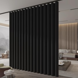 JILRON Room Divider Curtain Ceiling Curtain Track Set for Blackout and Privacy (Black Curtain + Black Track) 106" W x 106" L -1 Piece